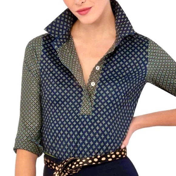 Gretchen Scott Everywhere Top  Navy Diamond Dot Pattern Size XS - Picture 1 of 6